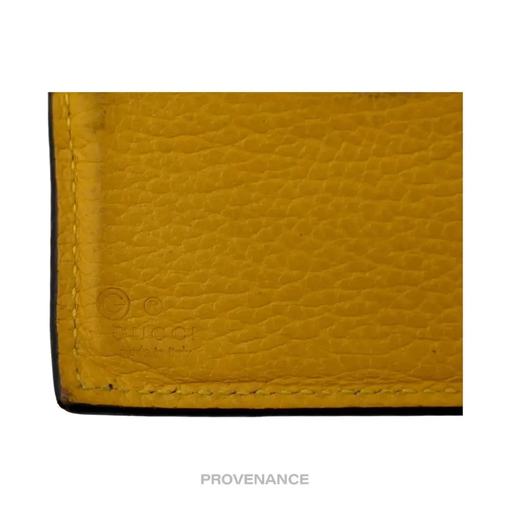 🔴 Gucci GG Logo Bifold Wallet - Black/Yellow Leather